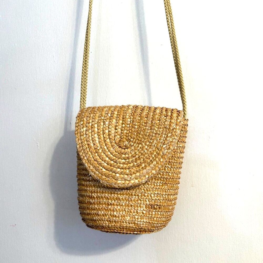 Woven Straw Crossbody Mini Bag with Wallet Boho Festival Beach Coastal 70s